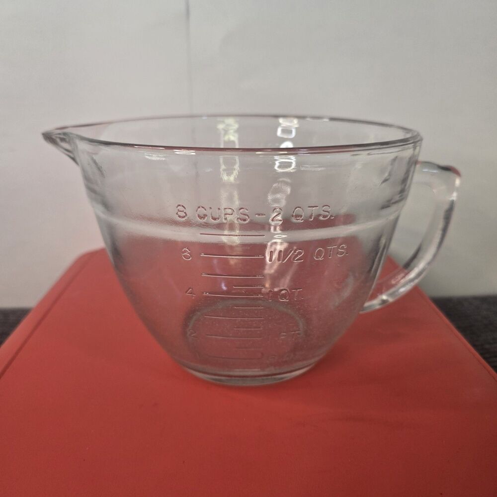 Vintage Anchor Hocking 8 Cup 2 QT Measuring Cup/Batter Bowl Clear Glass Mixing